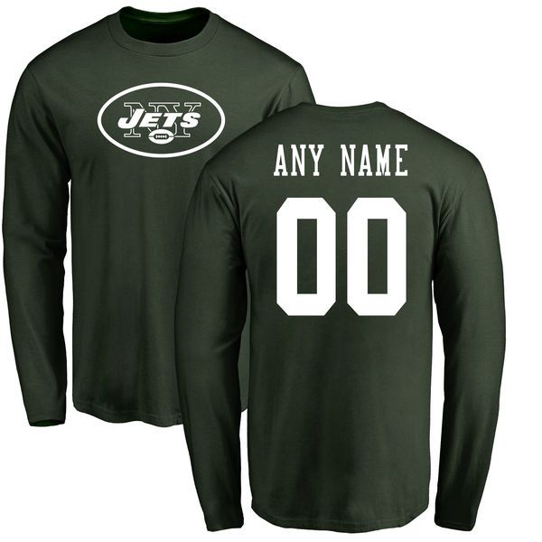 Men New York Jets NFL Pro Line Green Any Name and Number Logo Custom Long Sleeve T-Shirt